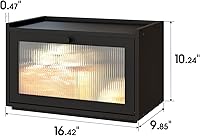 Vista 6 de Panera grande para encimera de cocina, contenedor de almacenamiento de pan de bambú negro con puerta transparente de arcílica ondulada, caja de pan