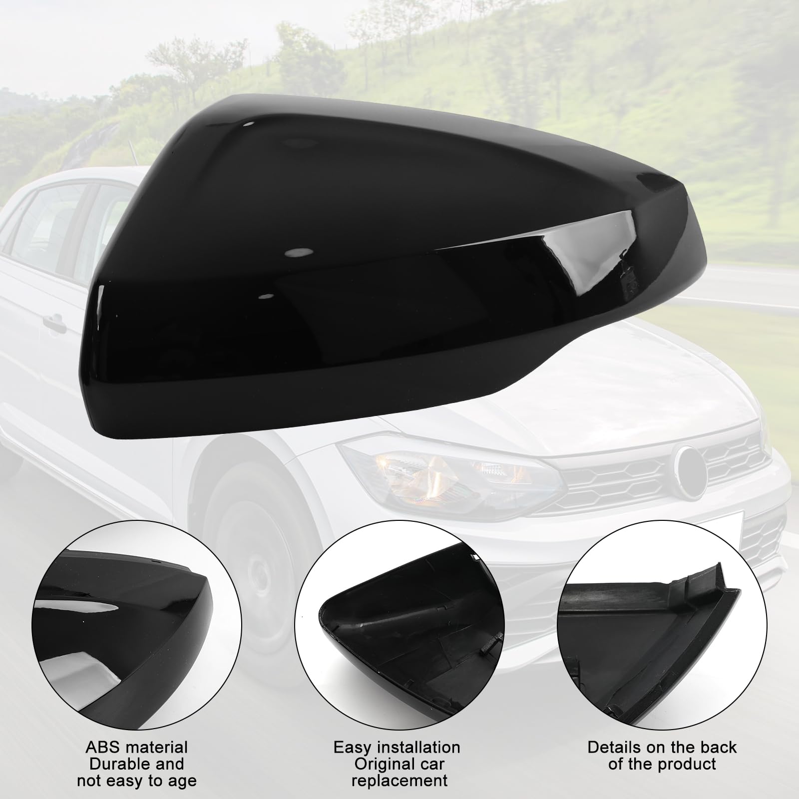 1 Par Capuchon de Rétroviseur Remplacement pour VW POLO MK6 2017-2024, Coque Retroviseur Exterieur De Voiture Couvercle Capuchon de Retroviseurs (Noir) | Cache de rétroviseur extérieur - Finition noire brillante - Montage facile - Remplace l'original