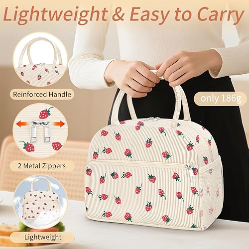 Miniatura 5 de Coobiiya Bolsa de almuerzo para mujeres y hombres, lindas bolsas tipo tote de almuerzo de pana aisladas reutilizables, caja de almuerzo de gran Pana