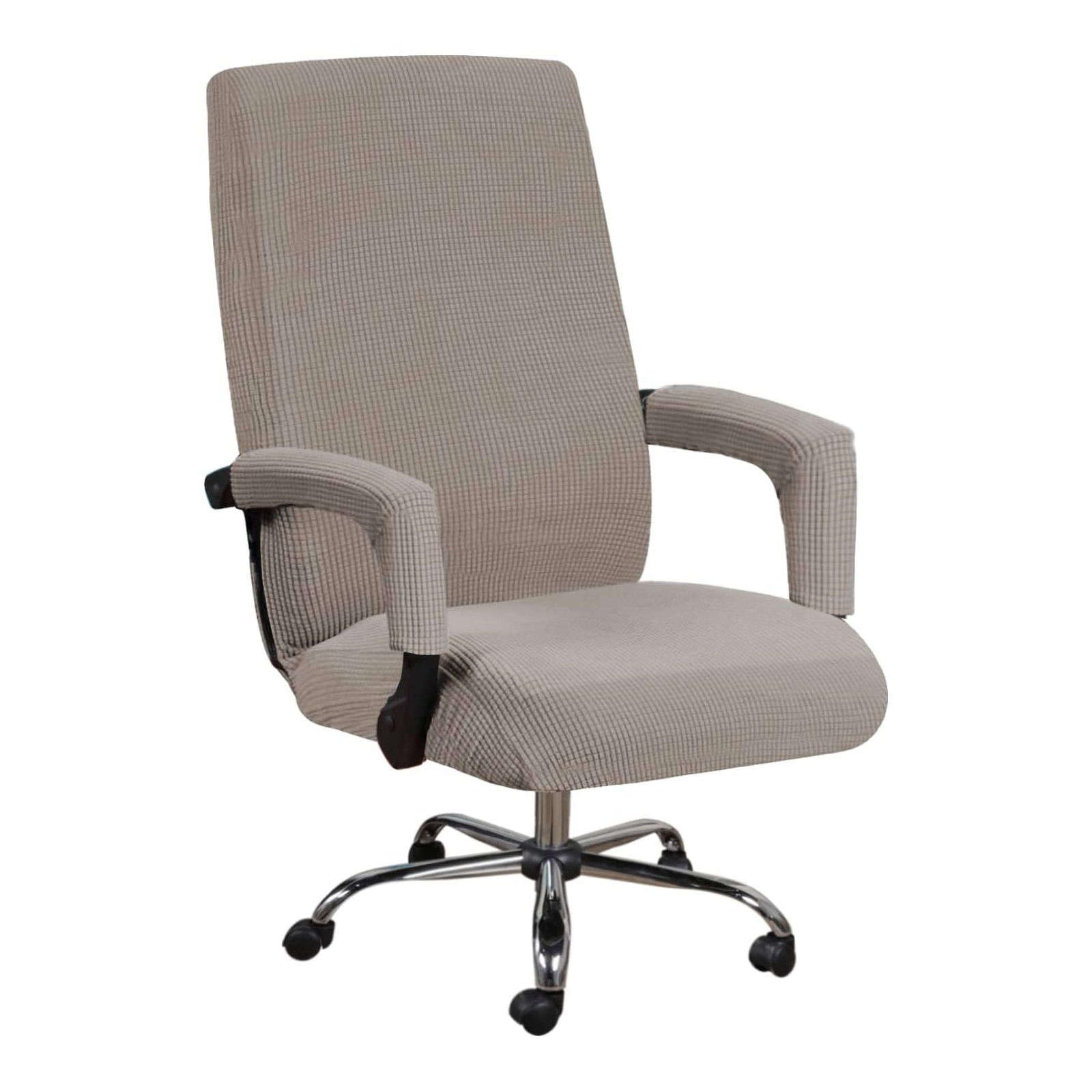 JHLD Spandex Office Chair Covers, Stretch Computer Office Chair Covers Jacquard Rotating Chair Slipcovers With Zippers Removable Washable For Computer Chair-Taupe-XL