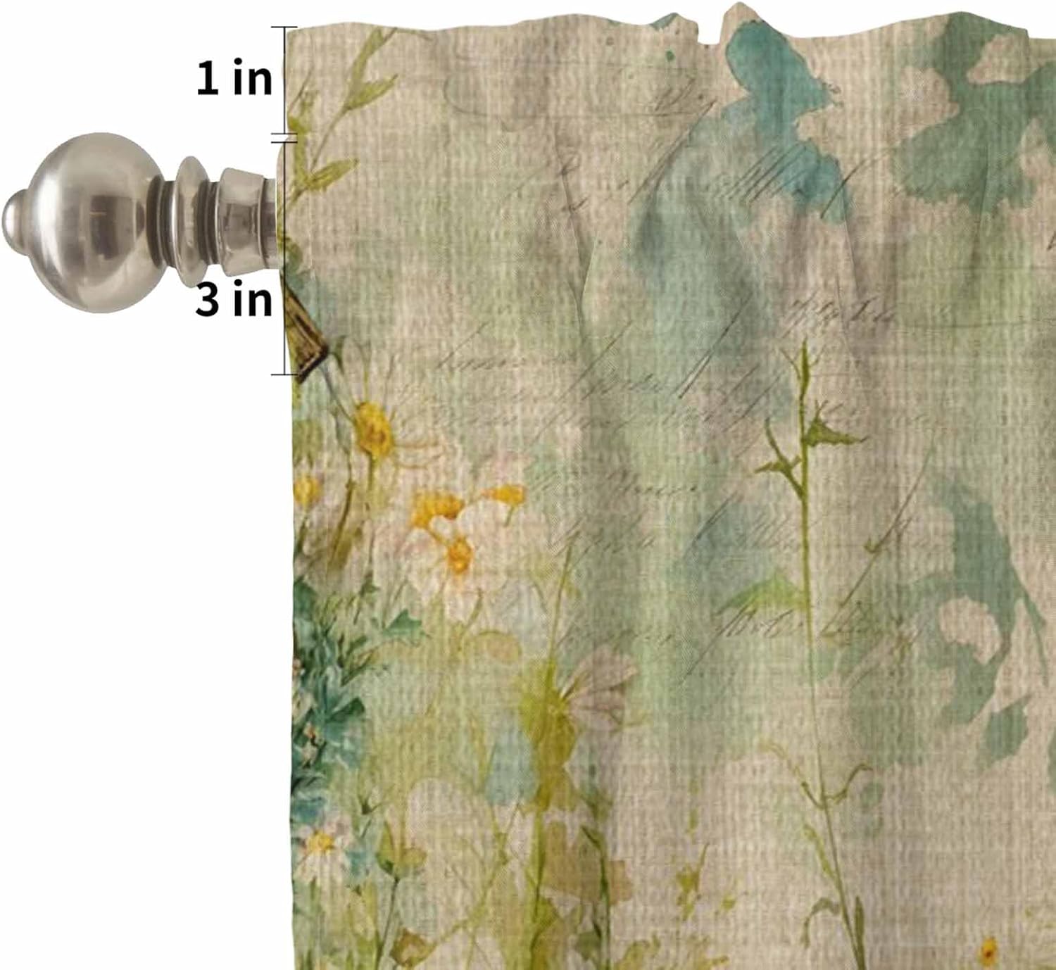 Spring Floral Kitchen Curtains Set, Birds Cabin Watercolor Botanical Retro Art Curtain Valance and Tier Curtains 36 Inch Length, Rod Pocket Kitchen Valance Window Short/Half/Small Tier Curtain Drapery
