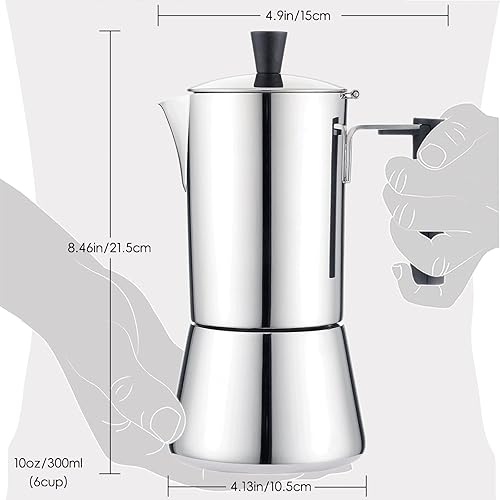 Miniatura 2 de Lexnlux Máquina de café expreso para estufa, 6 tazas, 10 onzas, olla moka de acero inoxidable