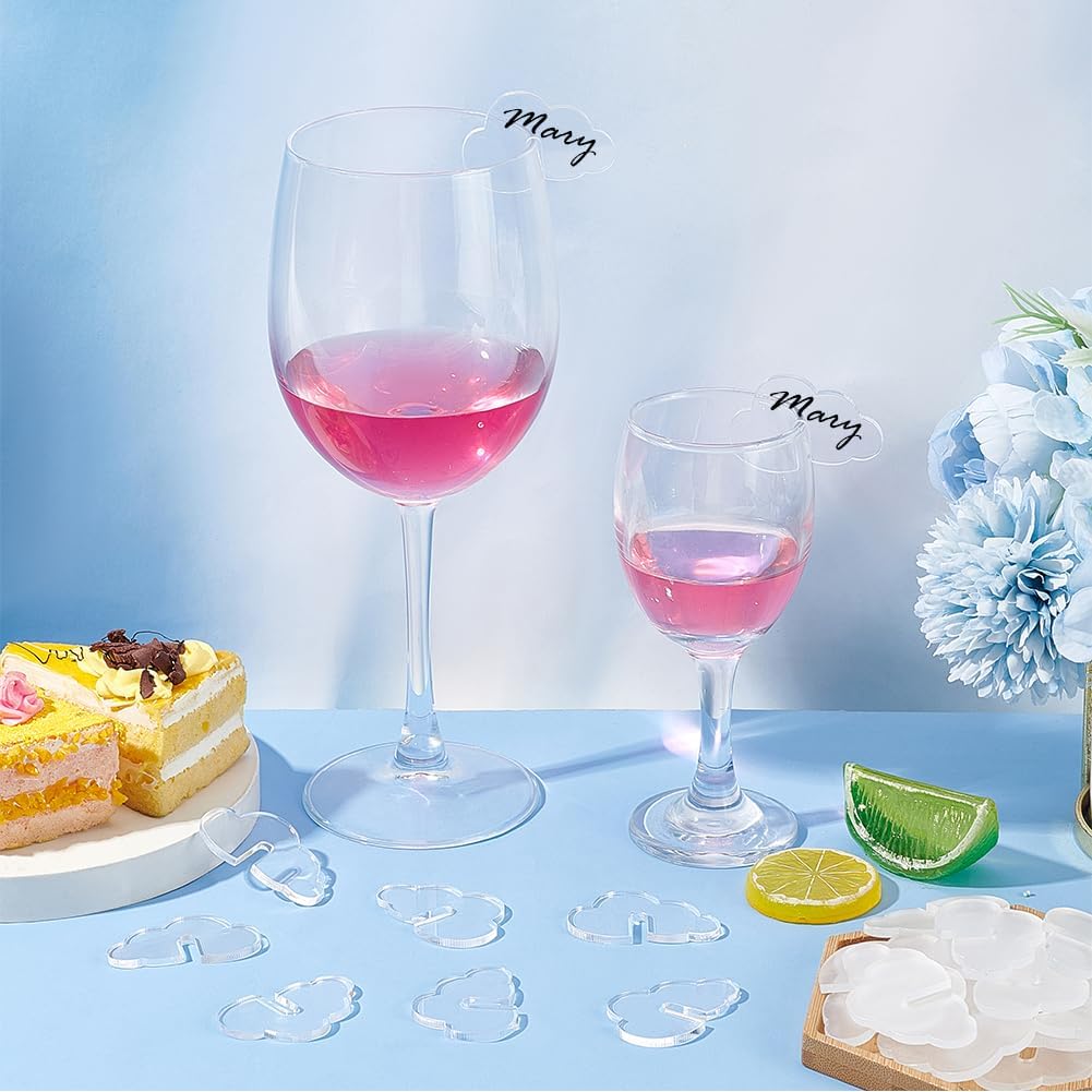 FINGERINSPIRE 50 pcs Acrylic Wine Glass Charms Cloud Shape Goblet Markers Clear Acrylic Drink Tags Blank Acrylic Party Drink Tags Acrylic Wine Glass Markers for Bar Wedding Wine Tasting Party image 5