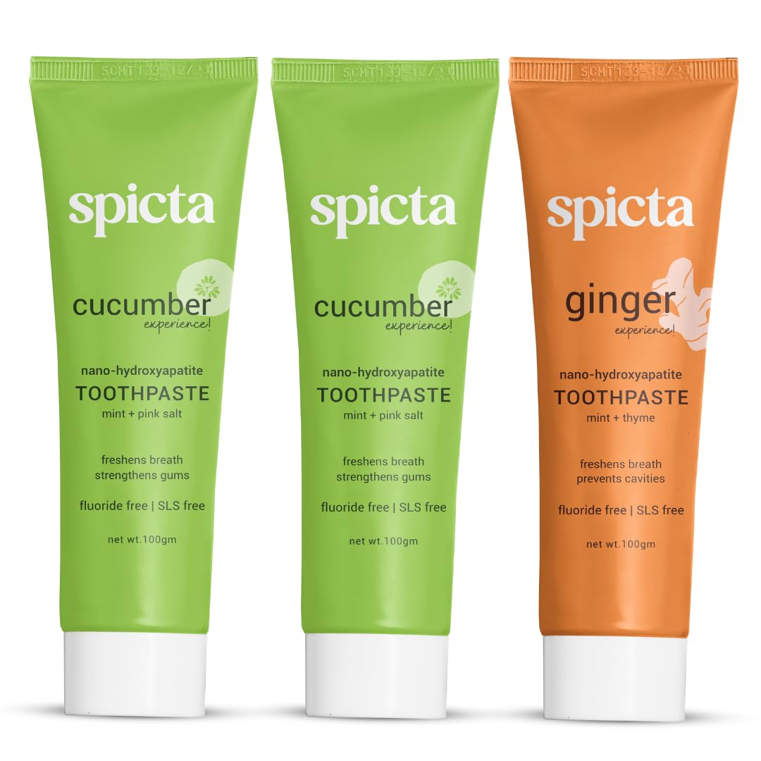 Spicta Cucumber Mint & Ginger Mint Natural Hydroxyapatite Toothpaste | Teeth Whitening, Removes Bad Breath, Tartar, Plaque I Herbal, Fluoride Free, SLS Free Toothpaste for Adults & Kids | Pack of 3 (B0CB6H87PB) Amazon Price History, Amazon Price Tracker