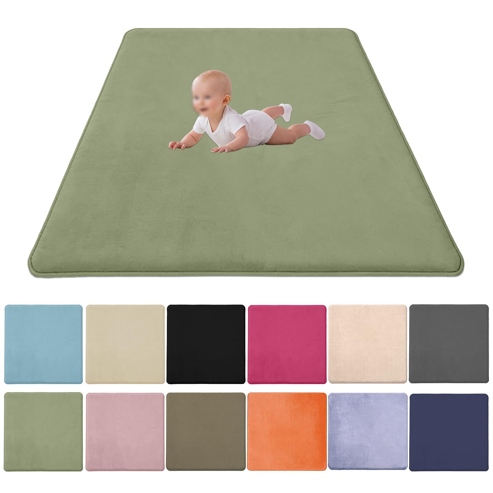 Zteiuqx Baby Play Mat, Coral Velvet Activity Rug for Tummy Time, Non-Slip Nursery Floor Mat for Infants, Kids 2CM Thick Memory Foam Crawling Mat 90x150cm/35.43x59.06inch — image 1