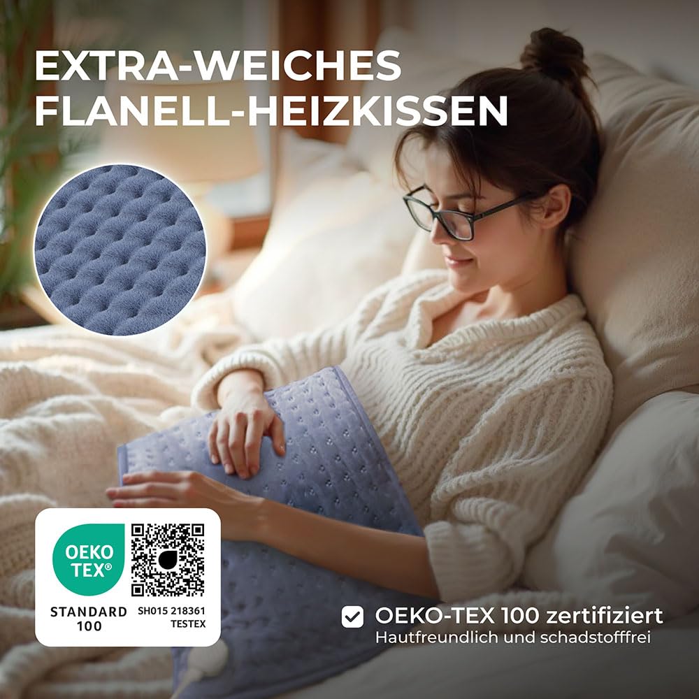 BR Bringer almohadilla térmica infrarroja con desconexión automática - 6 ajustes de calor (25-60°C), protección contra sobrecalentamiento, lavable, pantalla LED, franela extra suave (azul, 70 x 40 cm)