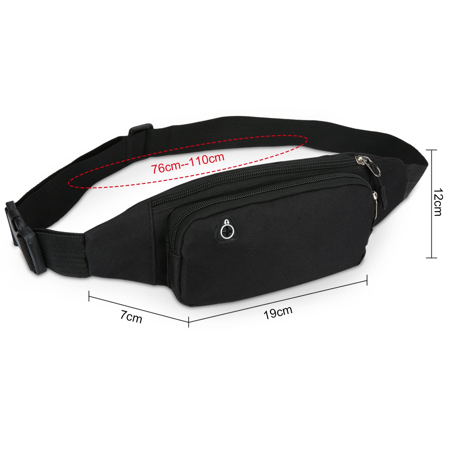 Marsupio Sportivo Running Uomo Donna Cintura da Corsa per Telefono Samsung Huawei Jogging Trekking Bicicletta Nero