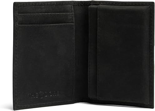 Theodore Slim Leather Card Holder for Men RFID Blocking Top Grain Leather Wallet 6 Card Slots, Vertical Minimalist Front Pocket Design Black