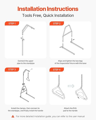 Miniatura 6 de VEVOR Barra de Trapecio para Movilidad en Cama, Barra de Trapecio con Abrazaderas y Soporte de Piso, Capacidad de Peso de 113KG, Asistencia de