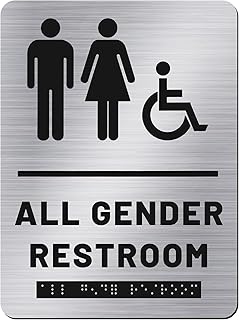 Oudain Ada Compliant Restroom Sign with Braille Unisex Handicap Bathroom Sign for Business Restaurant (Silver)
