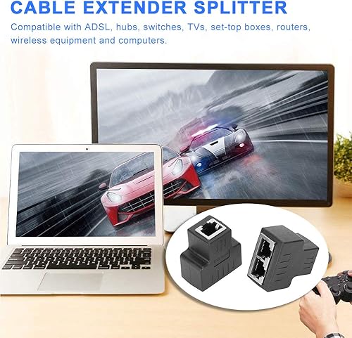 Miniatura 2 de 2 adaptadores de cable Ethernet, 1 a 2 RJ45 hembra LAN Ethernet Splitter Cable adaptador adaptador RJ45 acoplador RJ45 extensor Ethernet Plug & Play