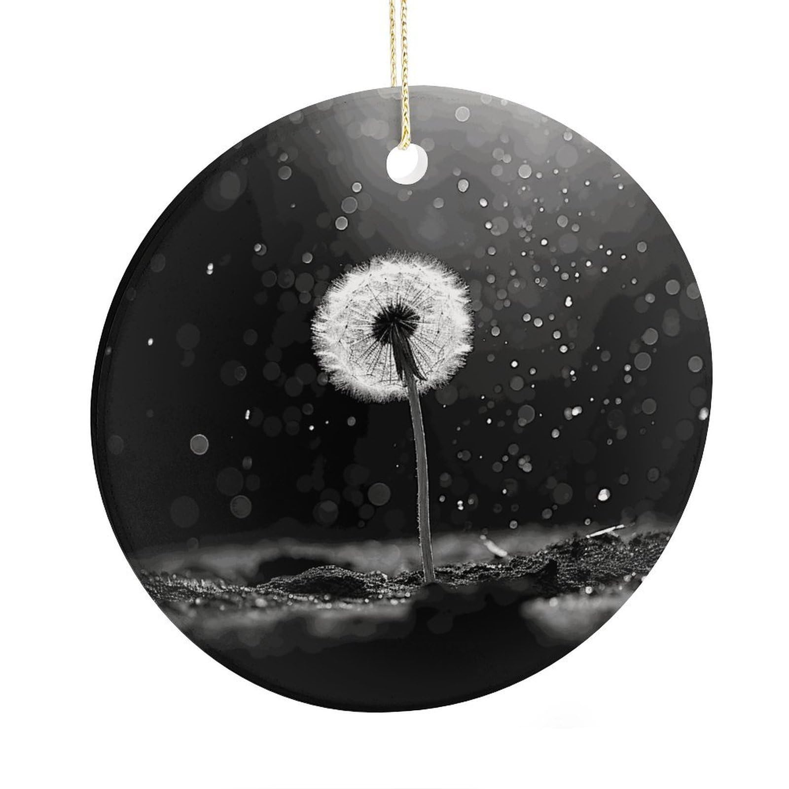 Fekiloot Style Dandelion Black And White Christmas Ornaments 2.9 Inch Round Ceramic Ornament Keepsake Thank You Gifts For Office, Room, Home - Holiday Present Ideas
