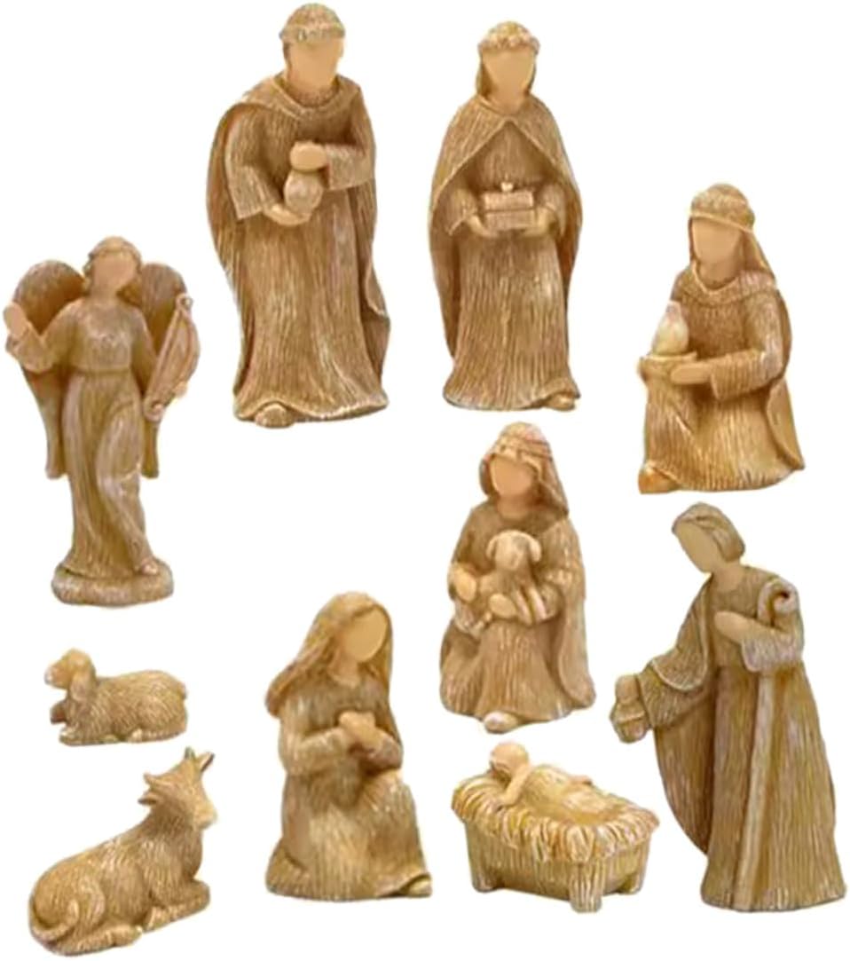 STOBAZA 10pcs Resin Jesus Nativity Figurines Small Tabletop Christmas Nativity Set Decorative Birth of Jesus Ornaments for Home Holiday Décor