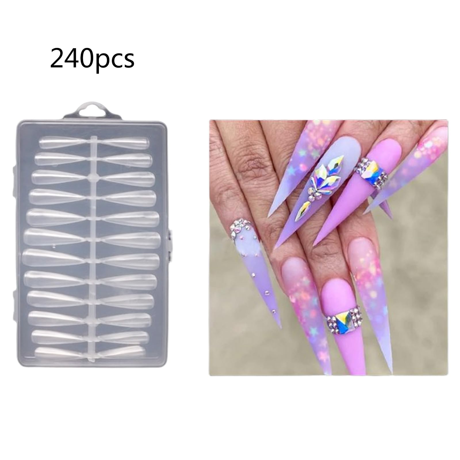 Amazon | 240個 ロングネイルチップ クリアフェイクネイルチップ 人工