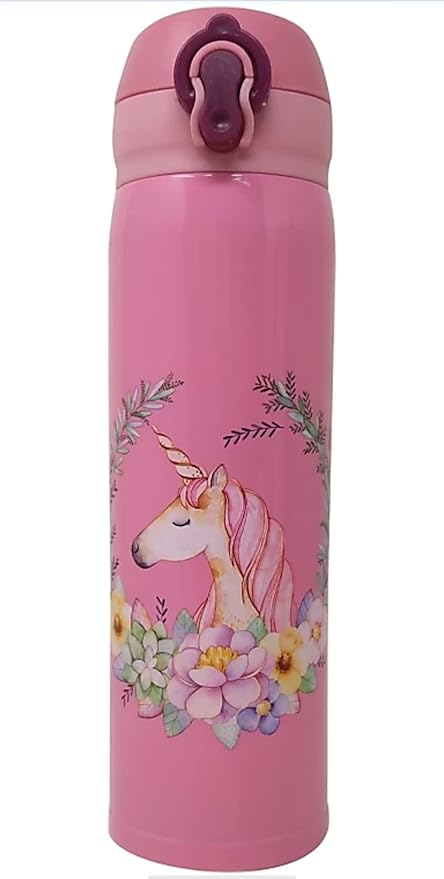 Vikas gift gallery BPA-Free Unicorn Cartoon Printed Stainless Steel Insulated Sipper Water Bottle for Girls /Flask for Kids, School (500 ml, Multicolor and Random Design ( Pack of 1 )