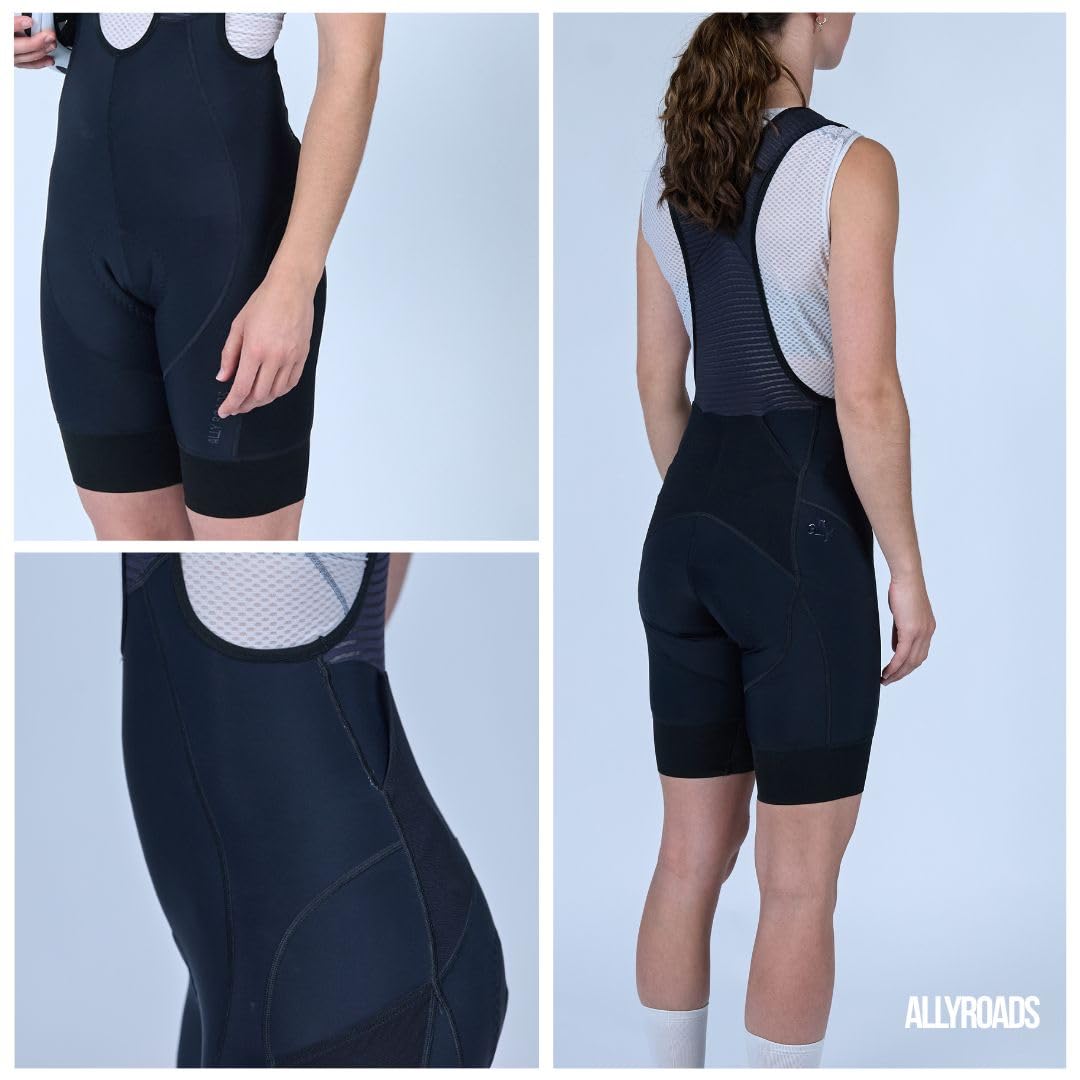 Gravel Cargo Bib Shorts Damen Fahrradhose mit 3D Sitzpolster,4 Taschen und Powerband-Radhose für Gravel, Bikepacking, Rennrad