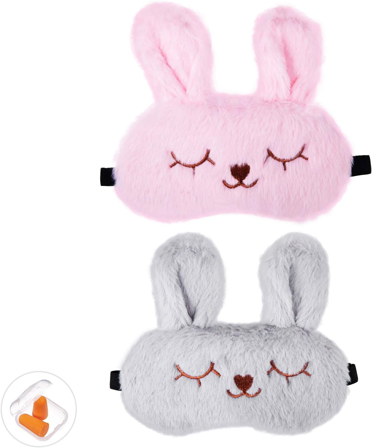 Keemanman Cute Sleep Eye Mask with Gel Pad & Earplugs, Super Soft Breathable Cool & Warm Therapy Sleeping Mask for Women, Men & Kids(2 Pack) (Pink+Gray), Pink+Gray