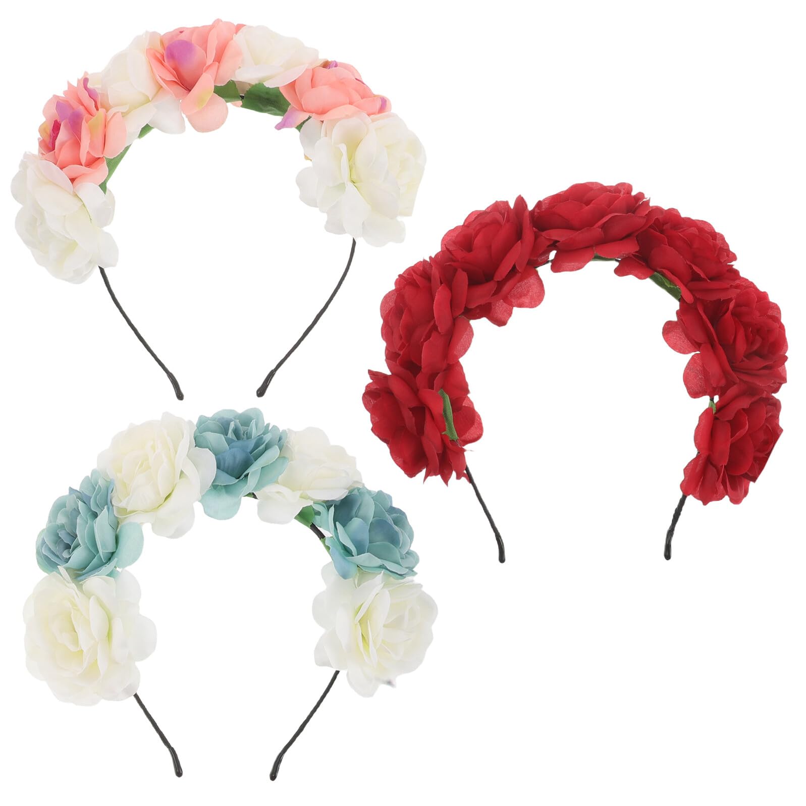Diadema Novia Floral de Metal y Tela, 3 Piezas para Boda