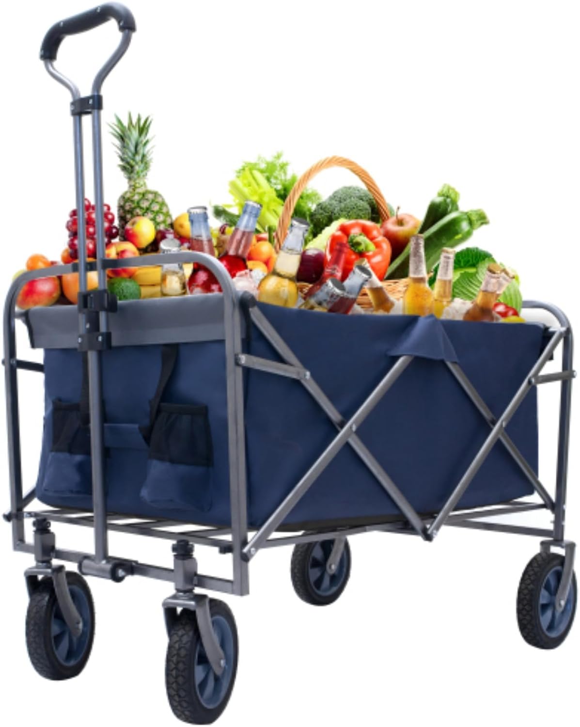 Outdoor Cart, Shopping Cart, Large Garden Cart, Portable Beach Cart, Foldable Camping, Folding Four-Wheel Cart for Garden Camping, Fishing and Shopping