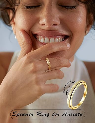 Miniatura 3 de Diamday Anillos antiestrés para mujeres y hombres  Anillo giratorio de acero inoxidable de 24 para aliviar la ansiedad y el estrés, con purpurina,