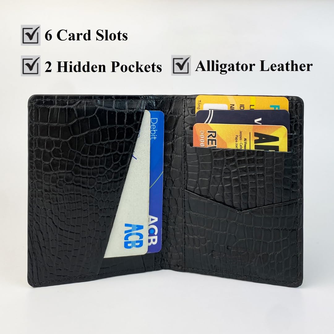 Leather Credit Card Holder Slim Men AIIigator RFID Blocking Front Pocket Wallet Double Side (Card Holder-Black-DOUBLE SIDE)