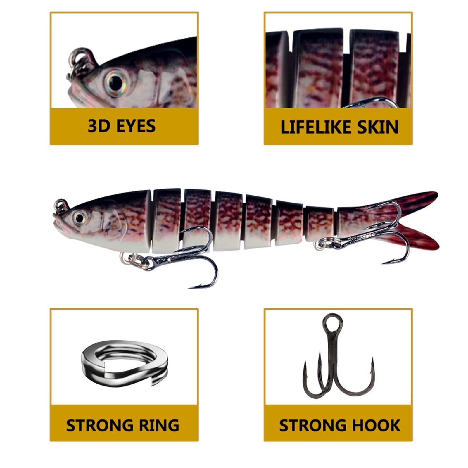 5 Stück 14cm 27g Mehrteiliger Swimbait mit lebensechter Beschichtung Höhenhaken Sinking Bionic Bass Fishing Lure Forelle Barsch Karpfen Angelgerät für Süßwasser Salzwasser