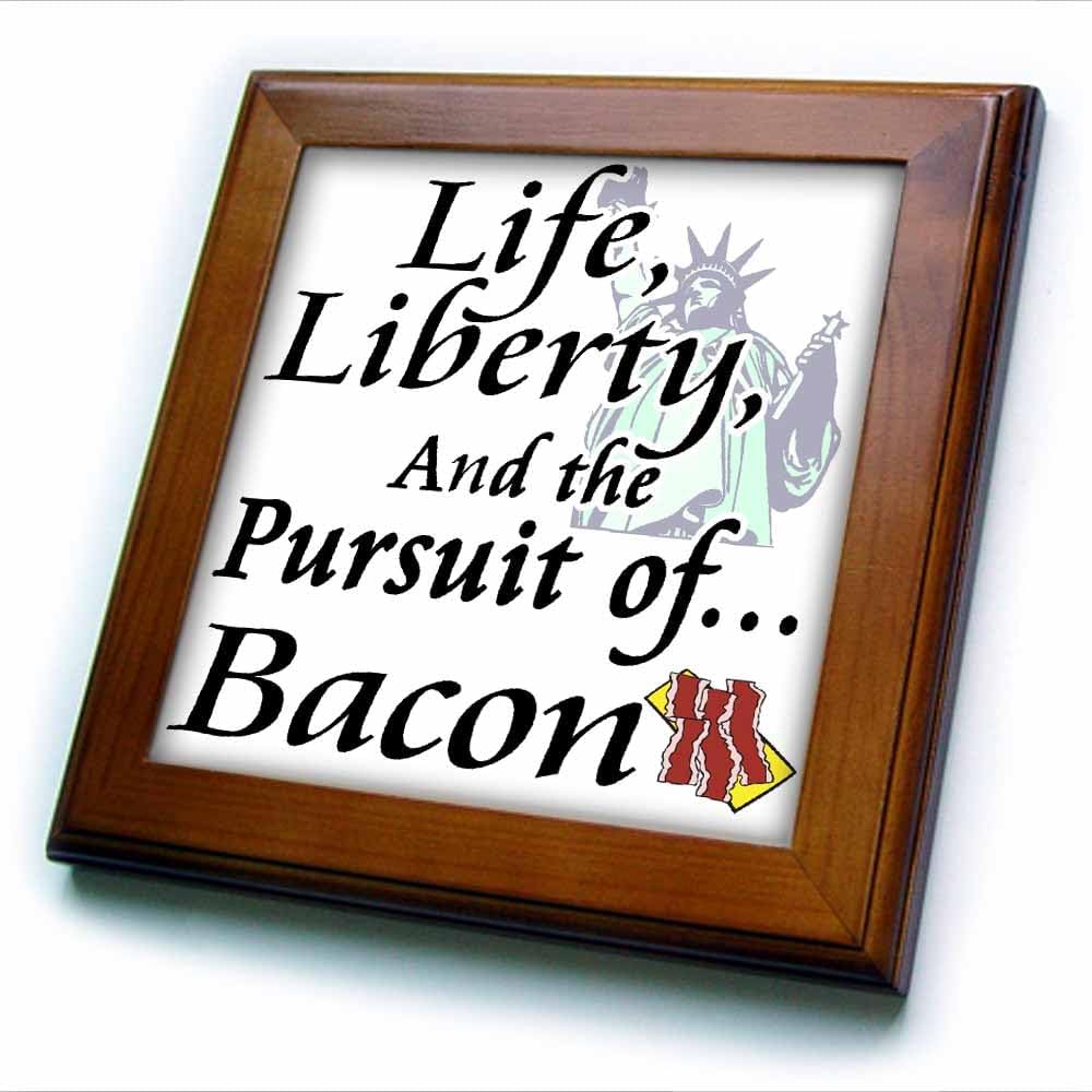 3dRose ft_102616_1 Funny Life Liberty and The Pursuit of Bacon Food Humor Design-Framed Tile, 8 by 8-Inch