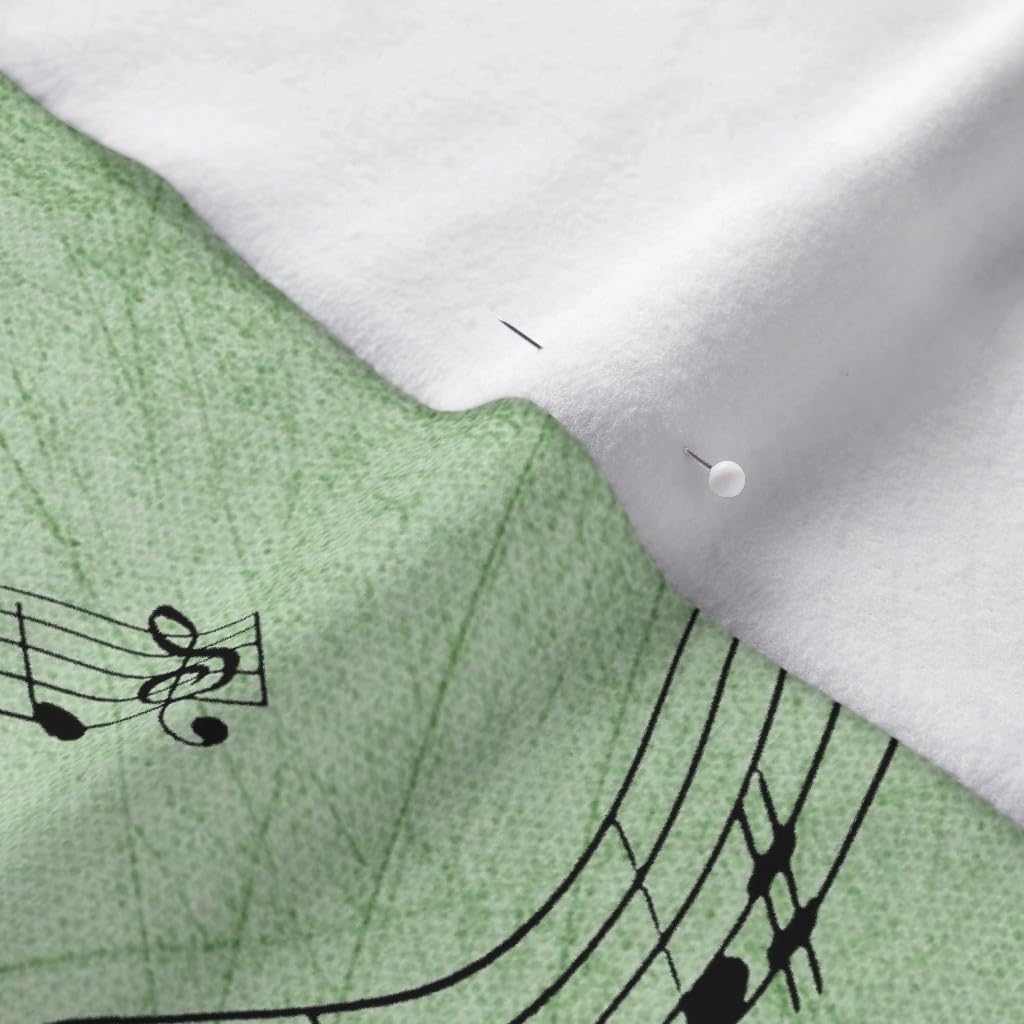 Spoonflower Fabric - Music Notes Green Musical Band Printed on Polartec(R) Fleece Fabric by The Yard - Sewing Blankets Loungewear and No-Sew Projects