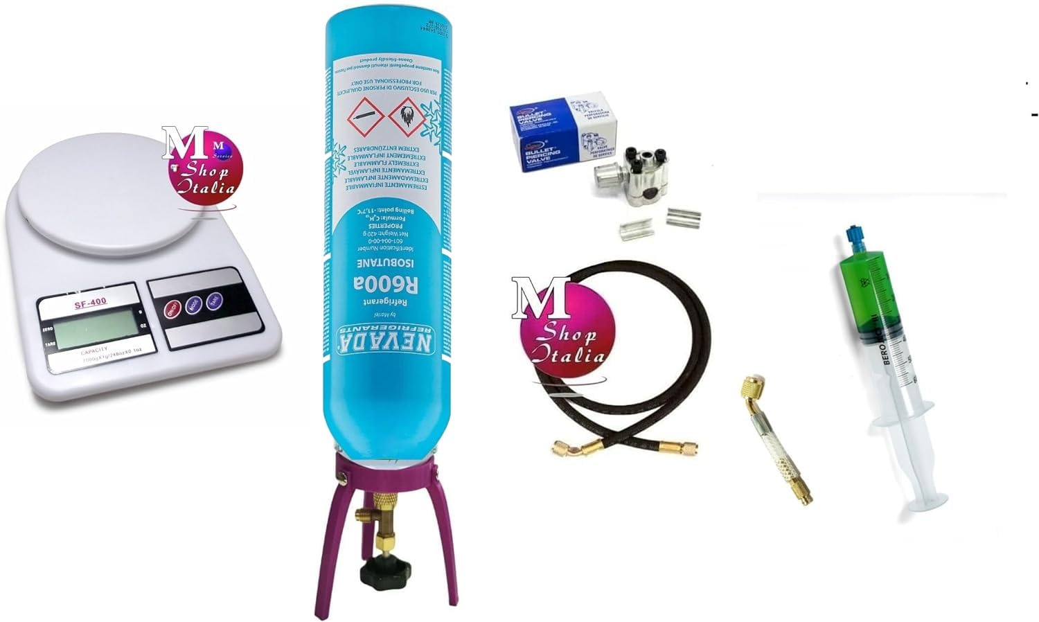 Kit de reparación y recarga de frigorífico, congelador y nevera de R600a, negro, amarillo, azul, rojo