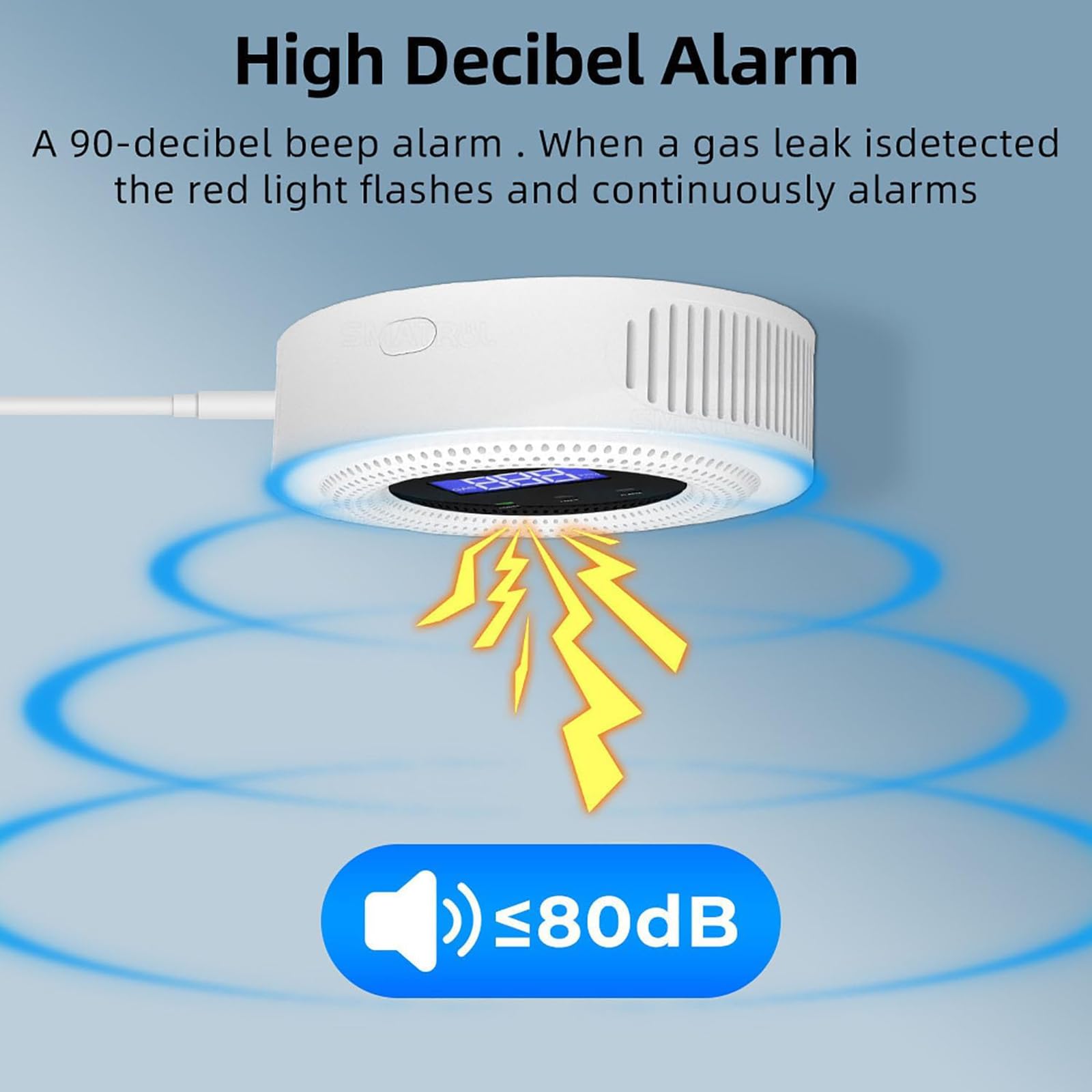 Detektor gazu ziemnego WiFi, wykrywacz wycieku gazu z wyświetlaczem LCD, automatyczne wykrywanie błędów, alarm dźwiękowy 90 DB, alarm aplikacji, funkcja offline, do domu