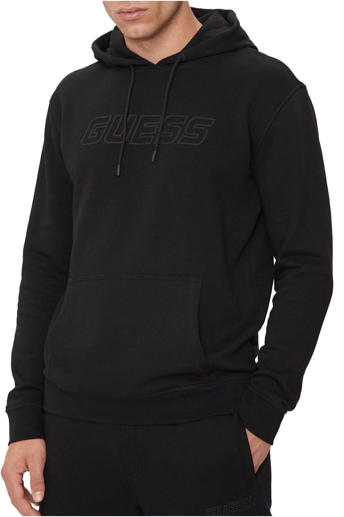 Men Black Solid Hooded Sweatshirt