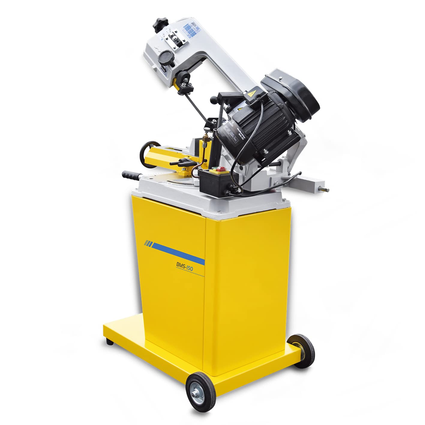 BAMATO Metallbandsäge BMS-150 (400V) inkl. Untergestell | 1x Sägeband | 3 Sägebandgeschwindigkeiten | Stufenlose Absenkung | Mit Fahrwerk | Bandsäge Metallsäge