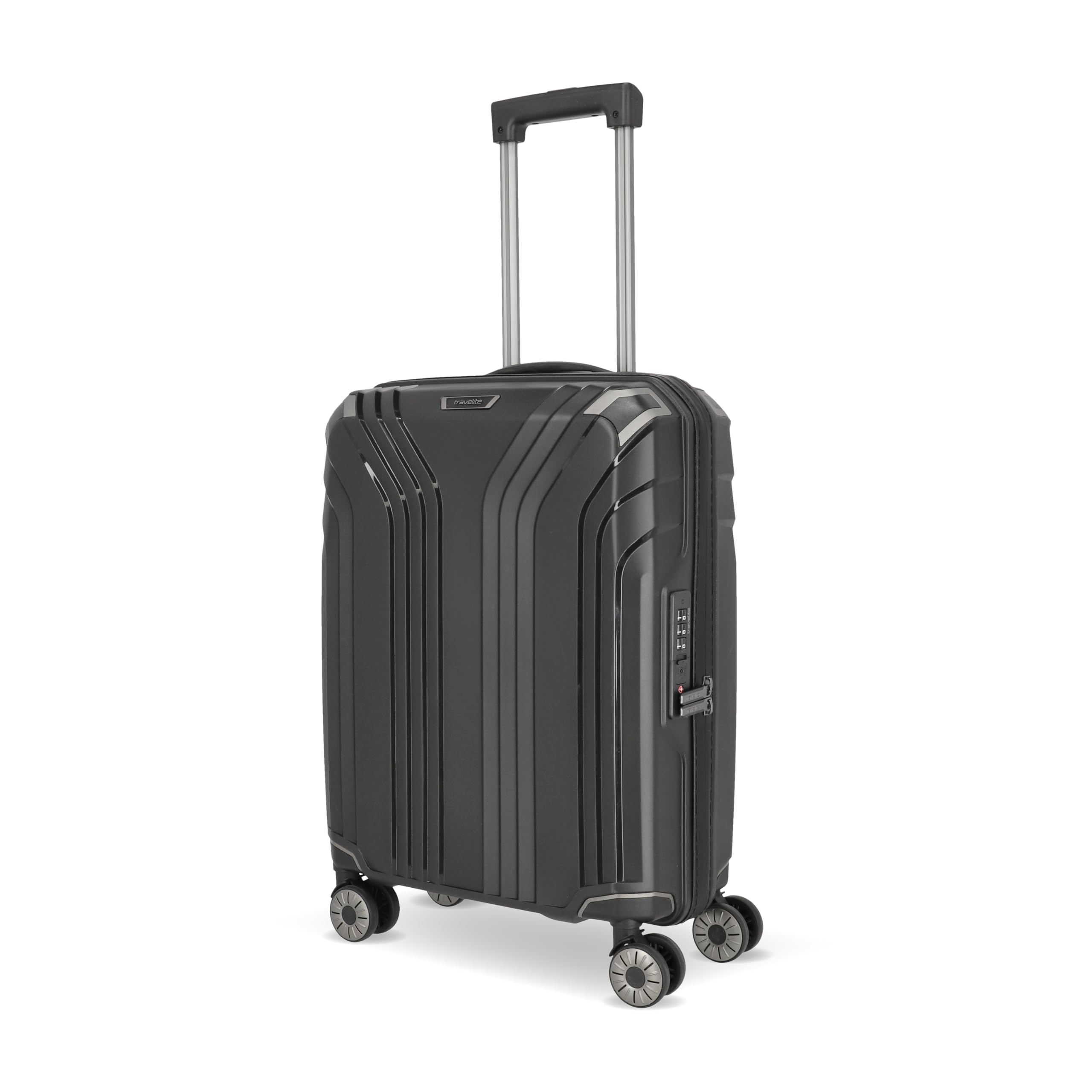 Travelite 4-Rad Hartschalen Handgepäck Koffer klein mit recyceltem Innenfutter, Gepäck Serie ELVAA: Stylischer Trolley mit Schutzecken + TSA Schloss, 55 cm, 41 Liter