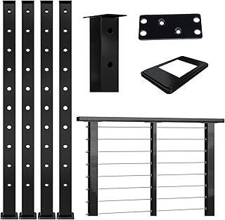 Sponsored Ad - Muzata 4Pack Cable Railing Post Black Square Weldless Flat top 36''x2''x2'' Stainless Steel Pre-Drilled for...