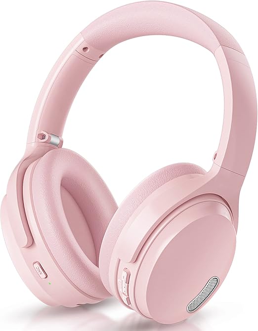 HROEENOI Pink Active Noise Cancelling Headphones, Bluetooth
