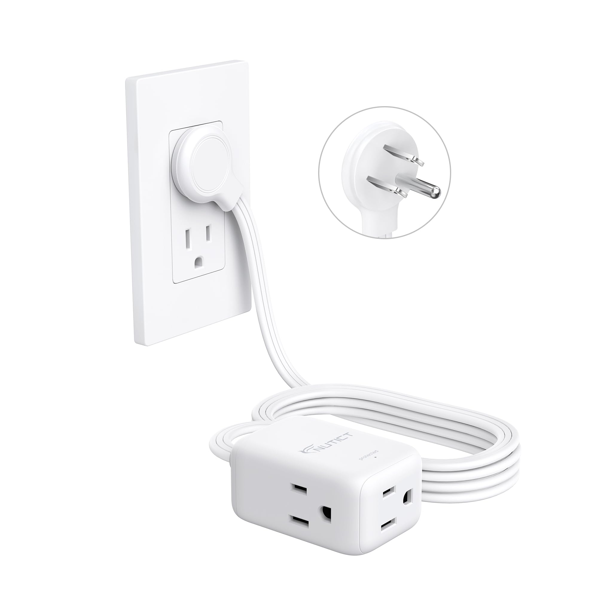 NUTICT 8FT Flat Extension Cord with 3 Outlets