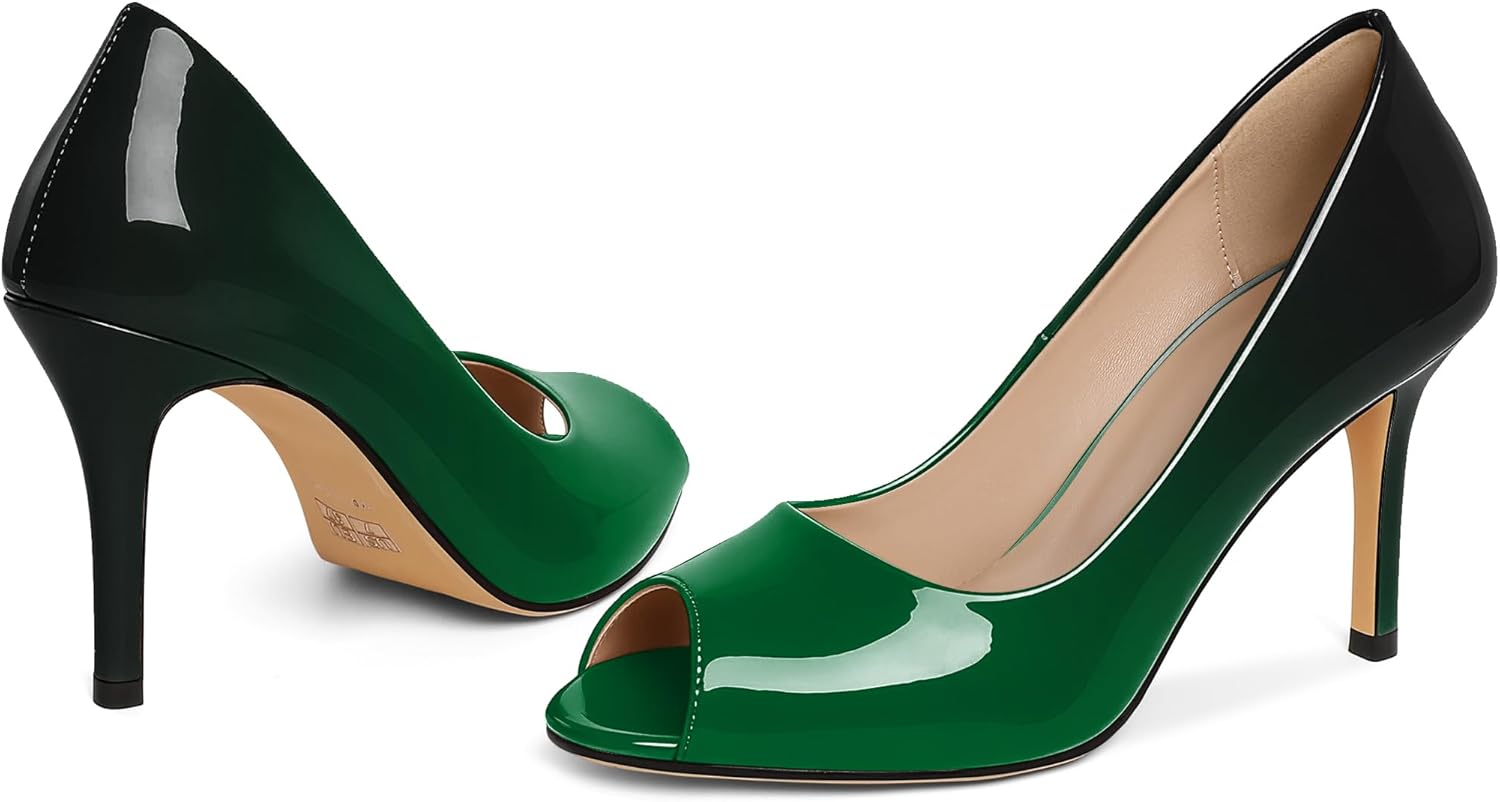 Eldof Women Peep Toe Pumps Mid-Heel Pumps Formal Wedding Bridal Classic Heel Open Toe Stiletto - Image 6