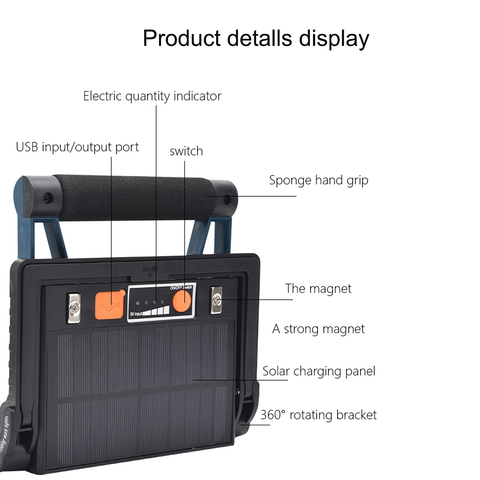 ADITAM Lampe de Travail 30W 36LED Lampe de Camping d'urgence magnétique Portable Solaire Charge USB Projecteur Multifonctionnel Double The Comfort