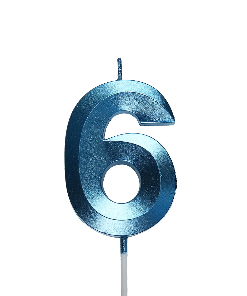 2.76 inch Blue 6 Birthday Candles,3D Number 6th Cake Topper for Birthday Decorations No 16 26 61 62 63 64 65 66 67 68