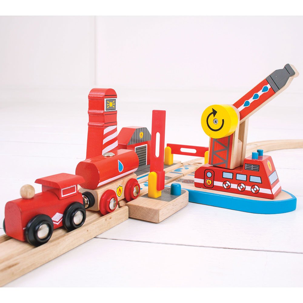 Bigjigs Rail Secours Incendie en Mer | Train en Bois | Circuit Train Bois | Jouet Enfant | Jouet Éducatif | Cadeau Enfant | Jouet en Bois | Compatible