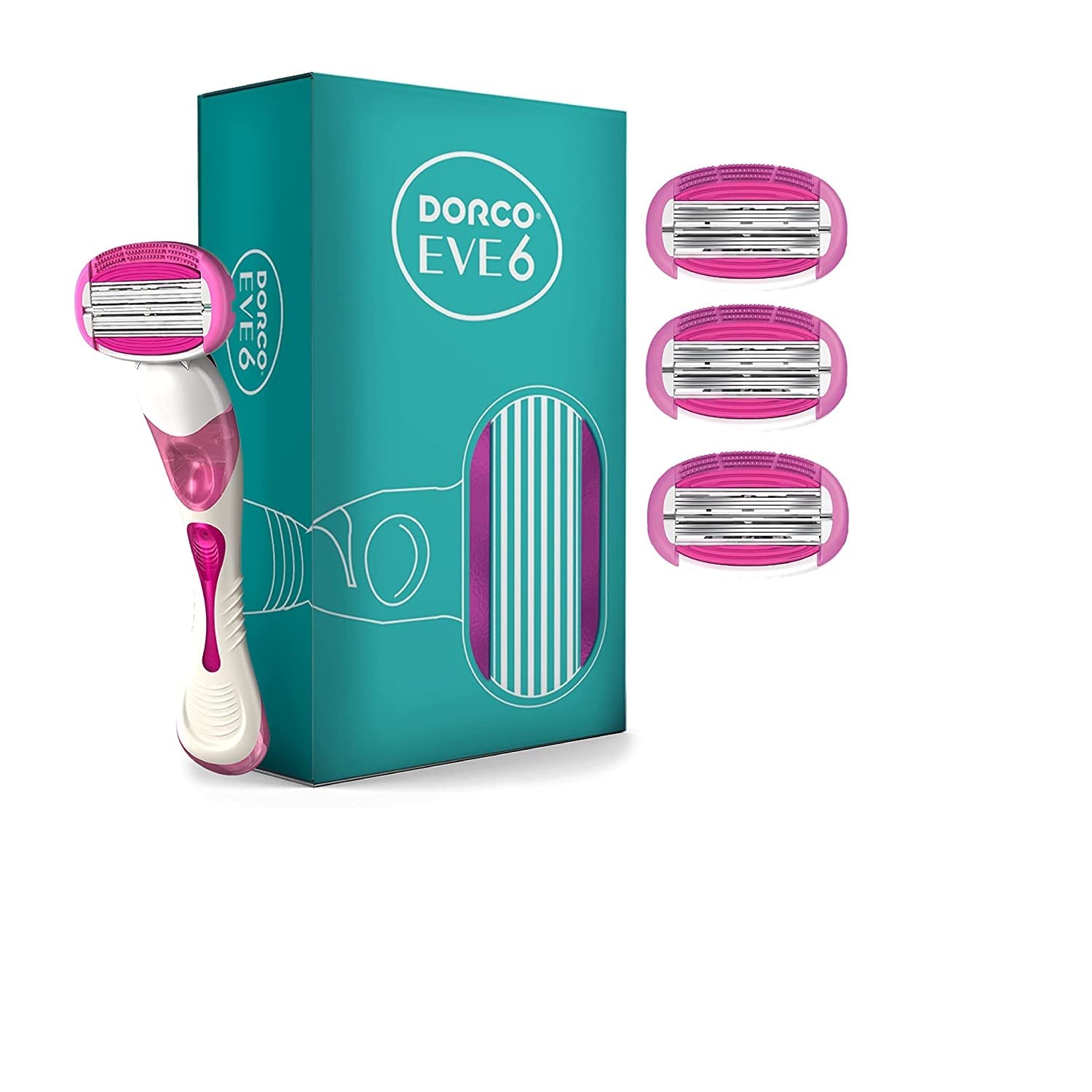 DORCO EVE 6 Shaving System for Women Foldable 6 Blades (3+3) Shaving Cartridge with Triple Formula Lubricating Strip - 4 N Cartridges/Refills + 1 N EVE Razor (Premium Edition) Total 5 Units (B09RKS7TBL) Amazon Price History, Amazon Price Tracker