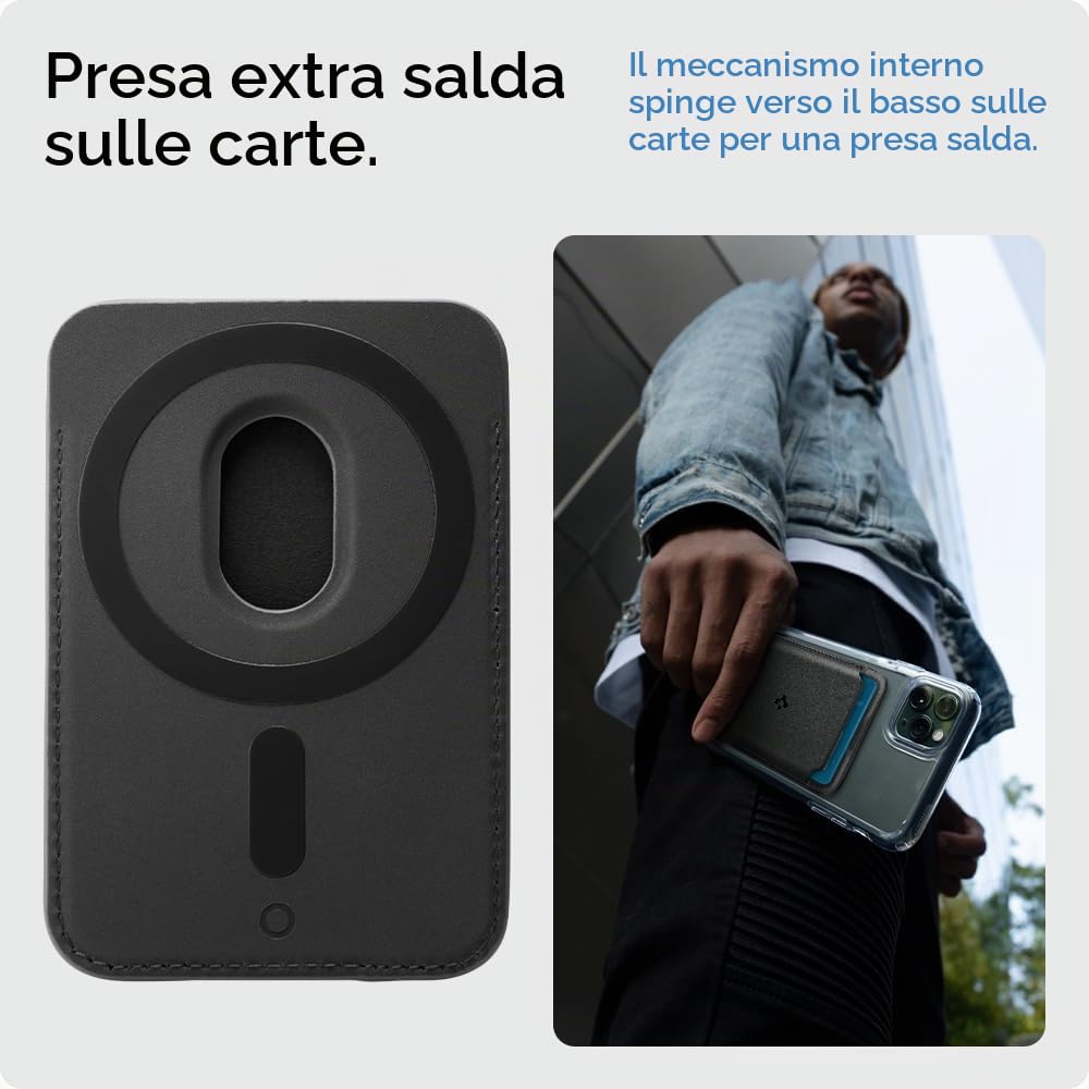 Spigen Valentinus Magfit Portafoglio (2 carte) MagSafe Wallet Magnetico Portacarte Compatibile con iPhone 17/16/15/14/13/12 Modelle, Accessori MagSafe - Nero