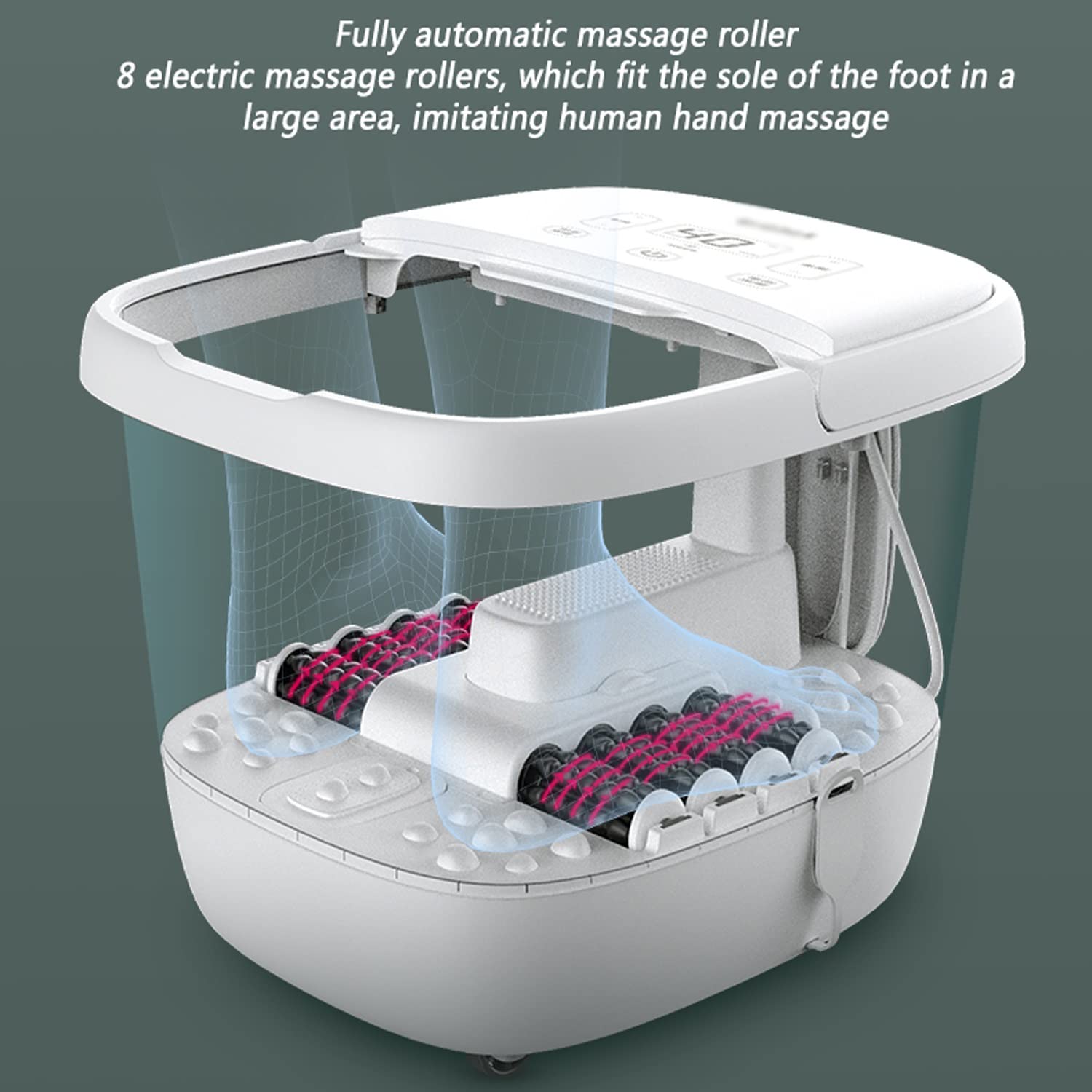 Masajeador de Baño de Spa para Pies con Calentamiento Rápido, 8 Rodillos de Masaje Motorizados para Baño de Pies con Calor, Control de Temperatura Digital Ajustable en el Tiempo, Remojo de Pies, Alivi