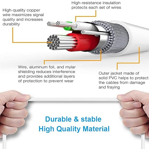 Miniatura 7 de Cable micro USB corto (paquete de 6 unidades de 8 pulgadas, blanco), cable de carga para teléfono Android, cables de carga y sincronización de datos