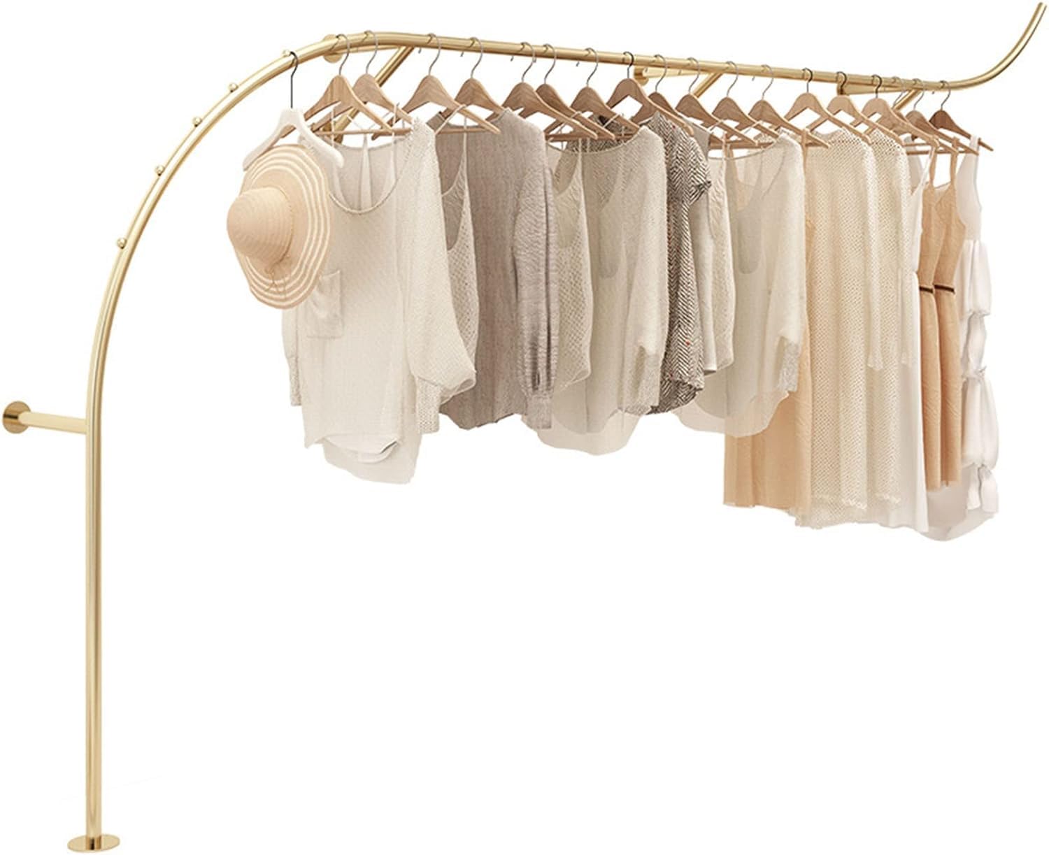Estantes de exhibición montados en la Pared para Tiendas de Ropa, Perchas Modernas de Metal Dorado para Tiendas minoristas, Varillas Colgantes para armarios, lavadero