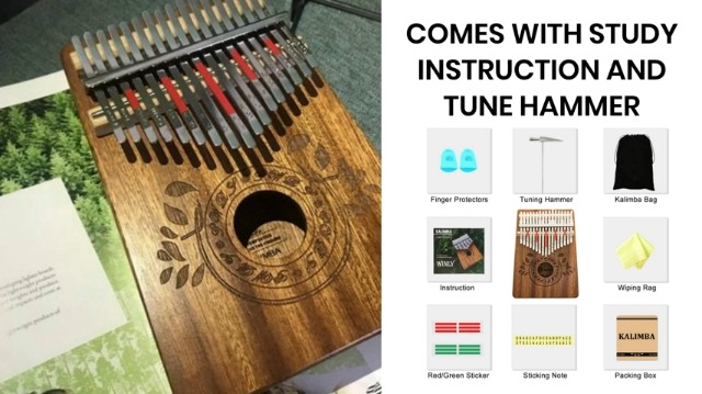 Kalimba (Piano à Pouces) 17 Touches En Bois Massif - Instrument De Musique Avec Accessoires Pour Débutants, Enfants Et Adultes