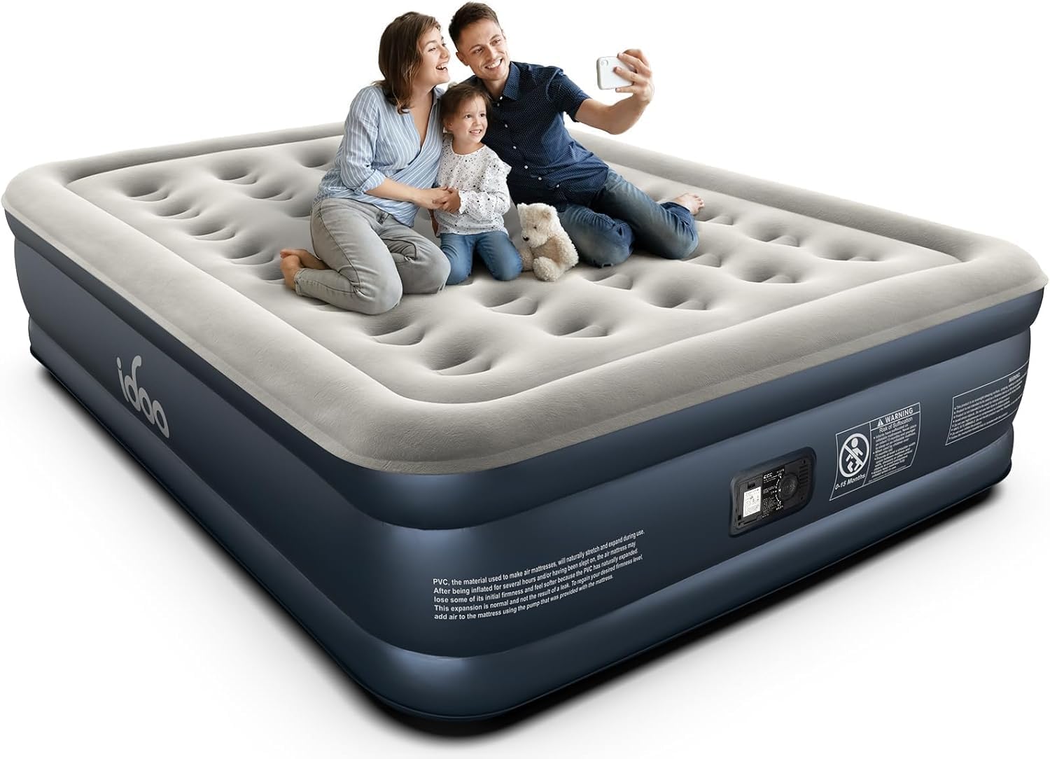 iDOO Air Bed Inflatable Double Mattress with Built-in Electric Pump, 152 x 203 x 46CM Queen, 3 Mins Quick Self-Inflation/Deflation Air Mattress, Portable Blow Up Bed for Camping Travel Home, 295kg MAX