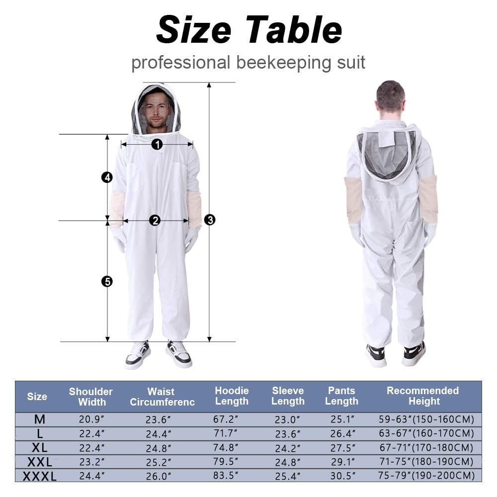 Traje de apicultor profesional para mujeres y hombres, a prueba de picaduras, máscara de valla ventilada, resistente a juego, guantes de piel de oveja