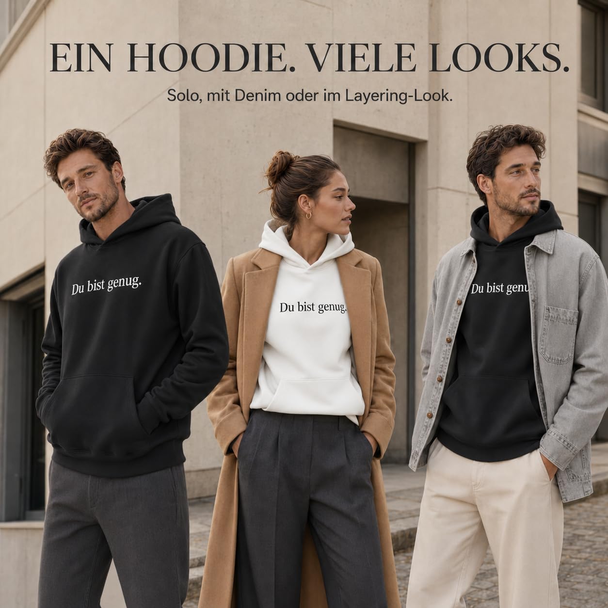 Du bist genug Hoodie Unisex - Kapuzenpullover mit Motivationsspruch Pullover Damen Herren