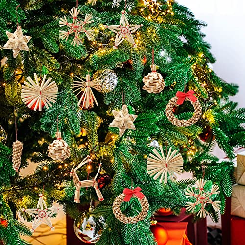 56 Pieces Christmas Straw Ornaments Wheat Straw Woven Hanging Pendants Decoration Scandinavian Christmas Tree Handmade Crafts Swedish Tradition Gift For Xmas Party Farmhouse Home Decor #TOP4